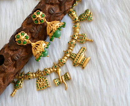Gold tone ad stone green Shiva necklace set dj-39164