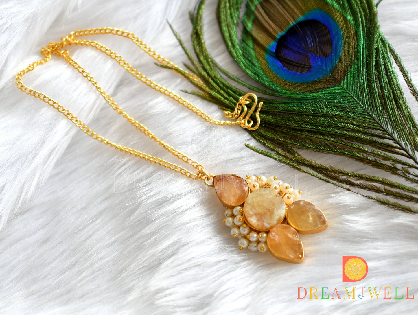 Gold tone pearl Druzzy stone simple chain look pendant dj-38373