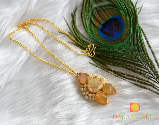 Gold tone pearl Druzzy stone simple chain look pendant dj-38373
