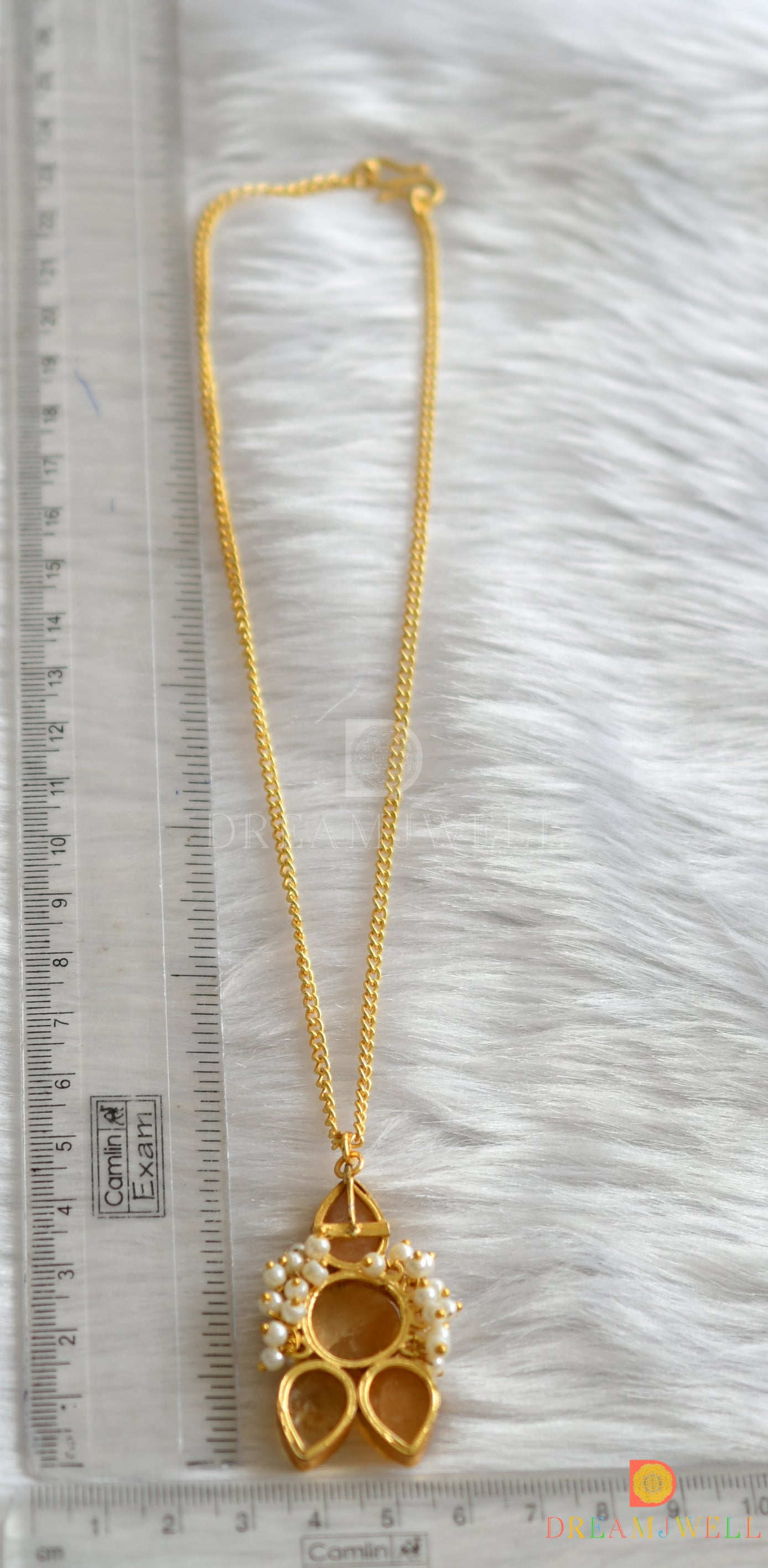 Gold tone pearl Druzzy stone simple chain look pendant dj-38373