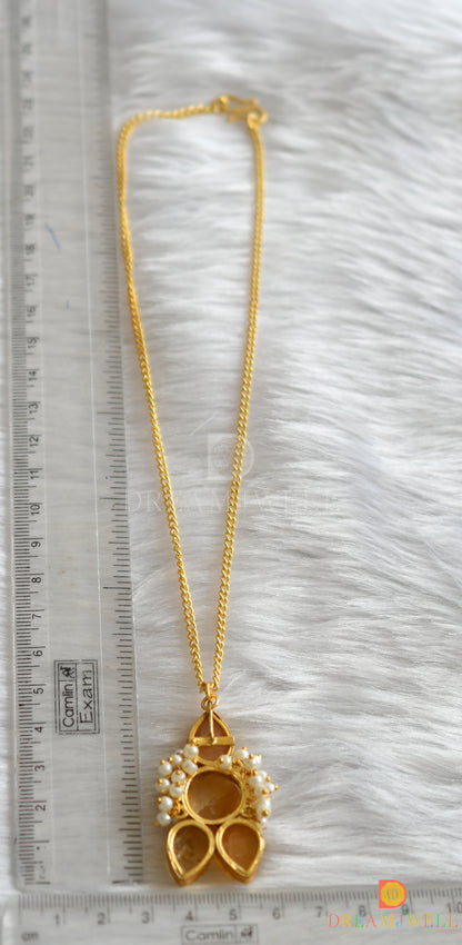 Gold tone pearl Druzzy stone simple chain look pendant dj-38373