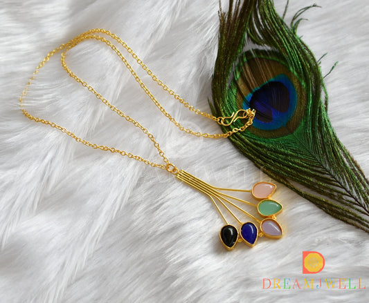 Gold tone multi color Druzzy stone simple chain look pendant dj-38384