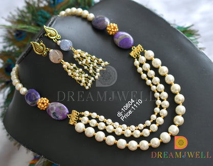 Matt finish purple onyx bead-Pearl multilayer necklace set dj-10604