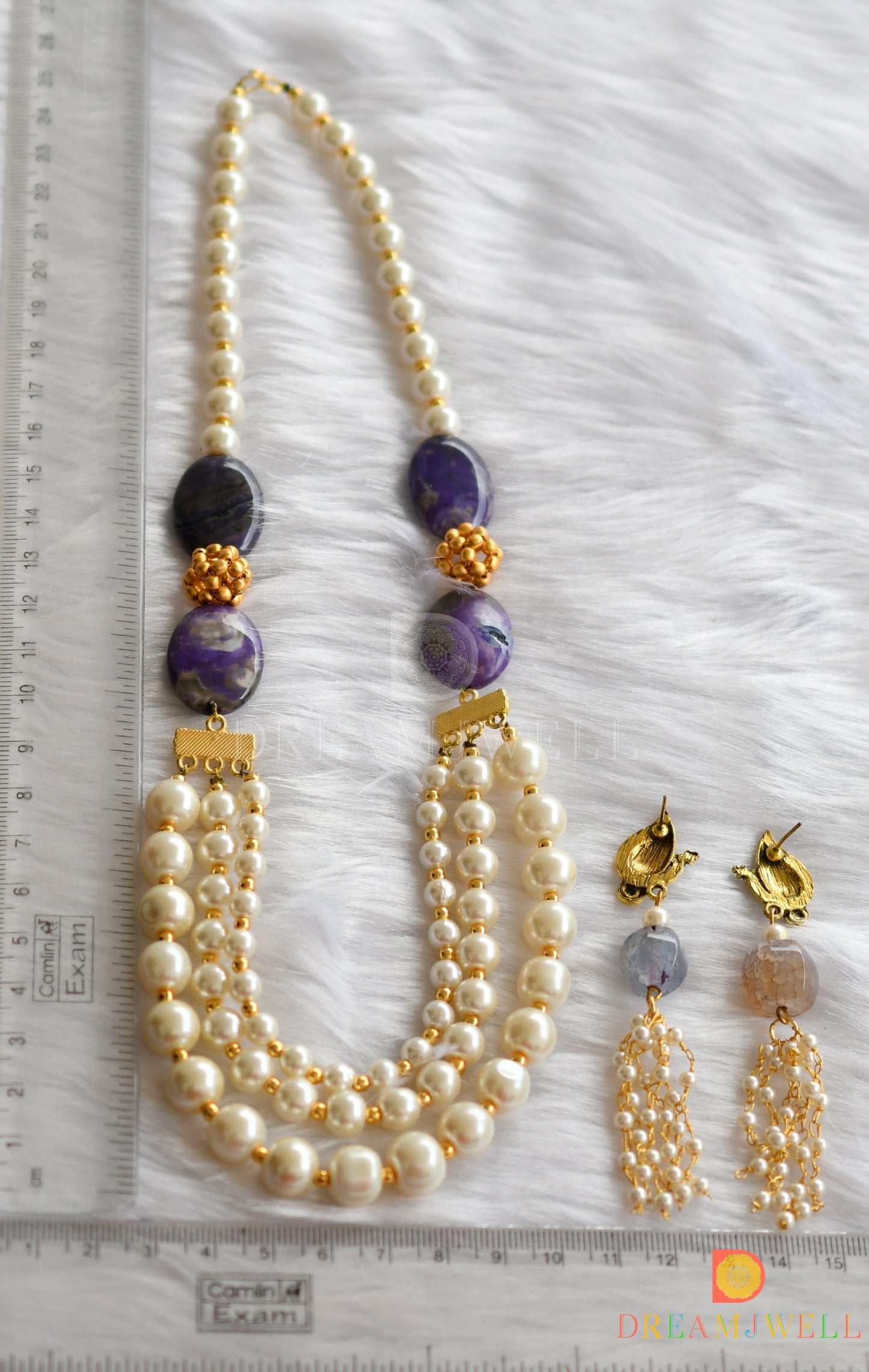 Matt finish purple onyx bead-Pearl multilayer necklace set dj-10604