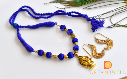 Antique blue silk thread Buddha necklace set dj-35076