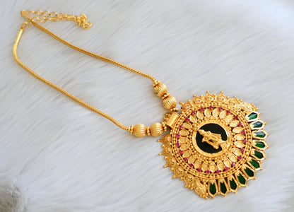 Gold tone pink stone green nagapadam Krishna big pendant Kerala style kodi necklace dj-40679