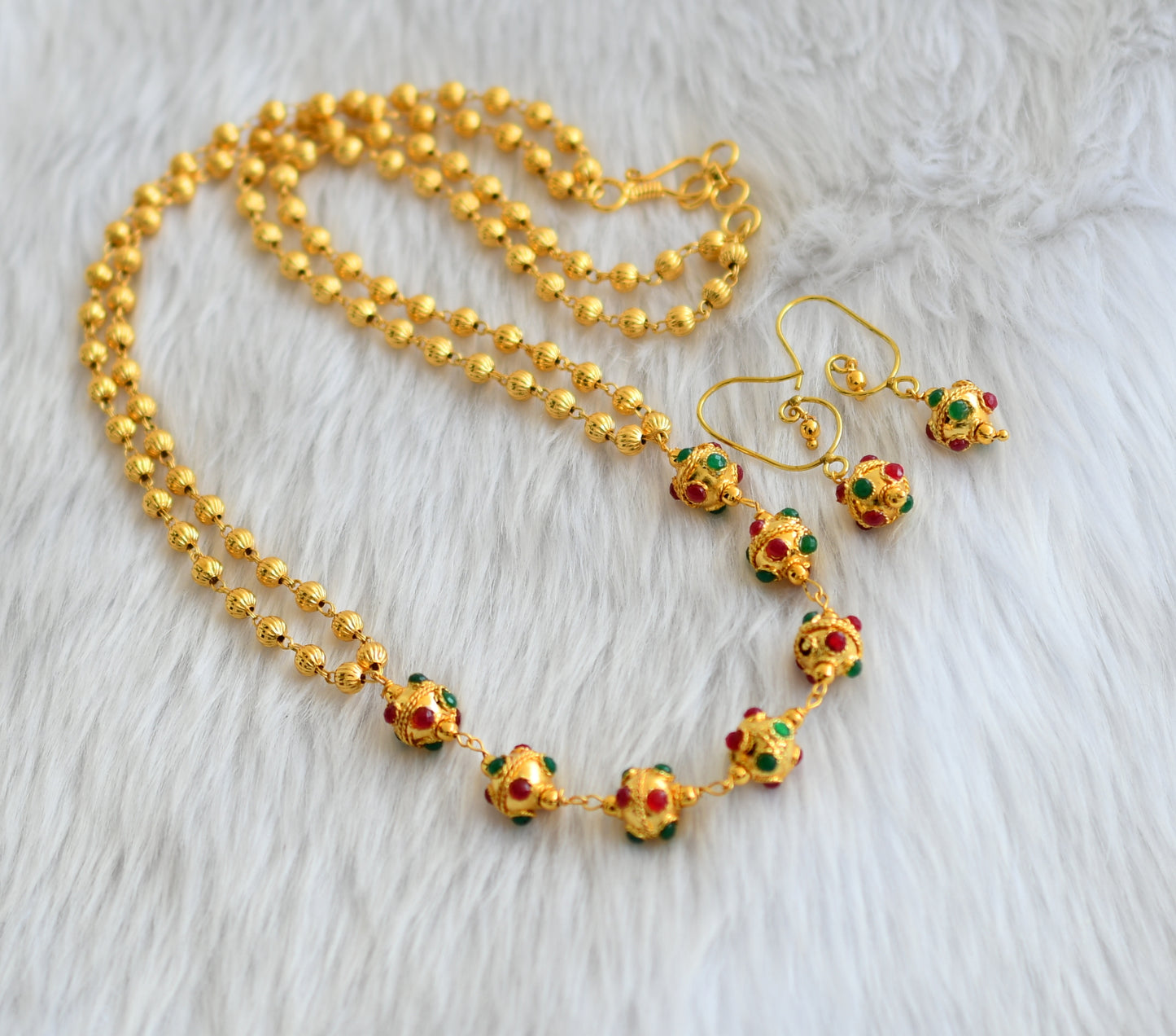 Gold tone red-green hand made necklace set dj-39167