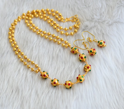 Gold tone red-green hand made necklace set dj-39167