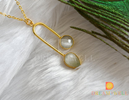 Gold tone grey Druzzy stone simple chain look pendant dj-38391