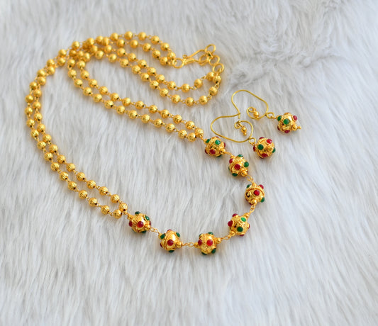 Gold tone red-green hand made necklace set dj-39167