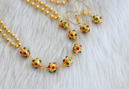 Gold tone red-green hand made necklace set dj-39167