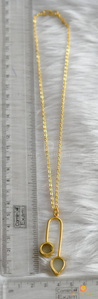 Gold tone grey Druzzy stone simple chain look pendant dj-38391