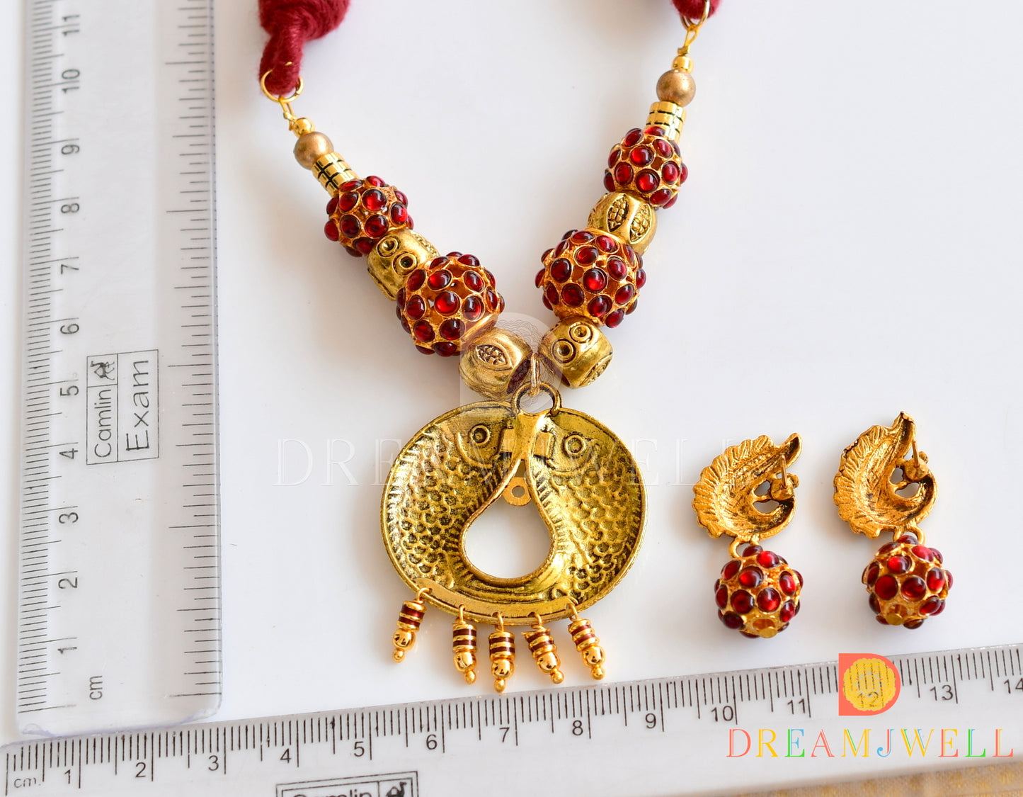 Antique fish pendant kemp rudhra balls necklace set dj-36085