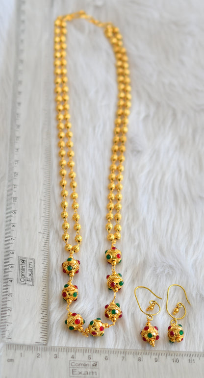 Gold tone red-green hand made necklace set dj-39167