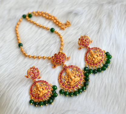 Matte finish red stone green agates Lakshmi necklace set dj-39168