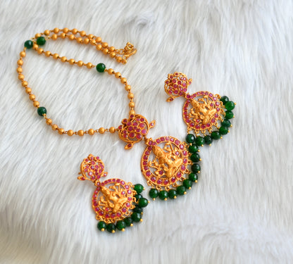 Matte finish red stone green agates Lakshmi necklace set dj-39168