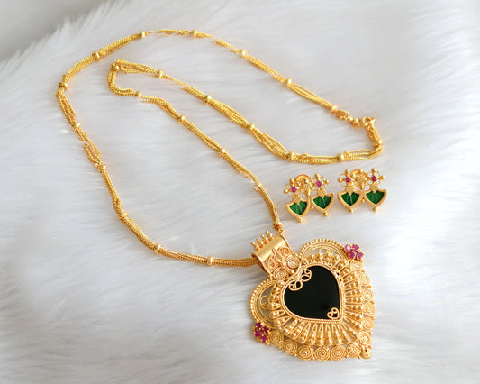 Gold tone kerala style pink-green heart shape chain set dj-33033