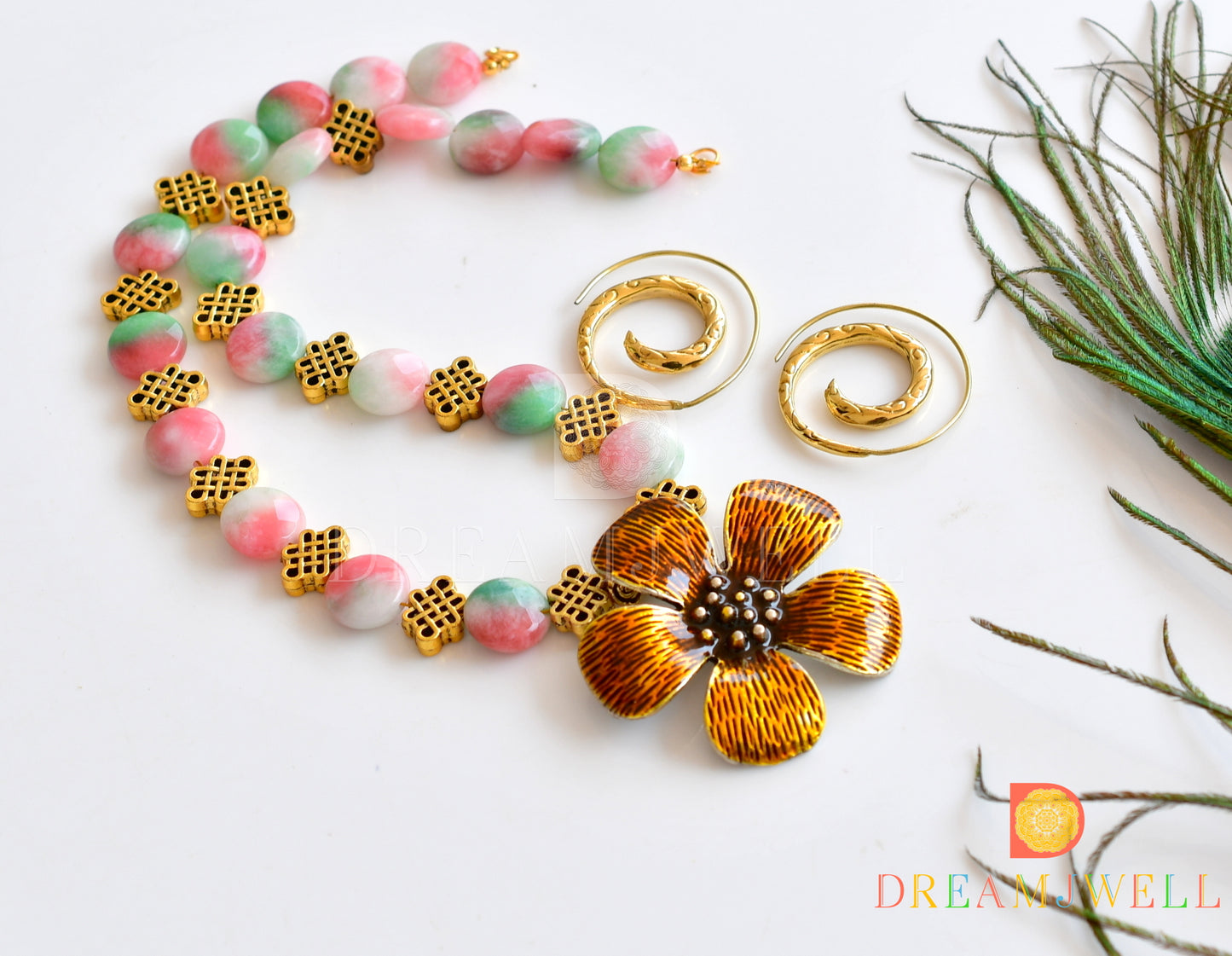 Antique flower pendant handmade necklace set dj-36083