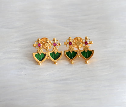 Gold tone kerala style pink-green heart shape chain set dj-33033