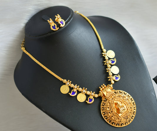 Gold tone kerala style lakshmi blue mango necklace set dj-33036