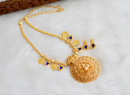 Gold tone kerala style lakshmi blue mango necklace set dj-33036
