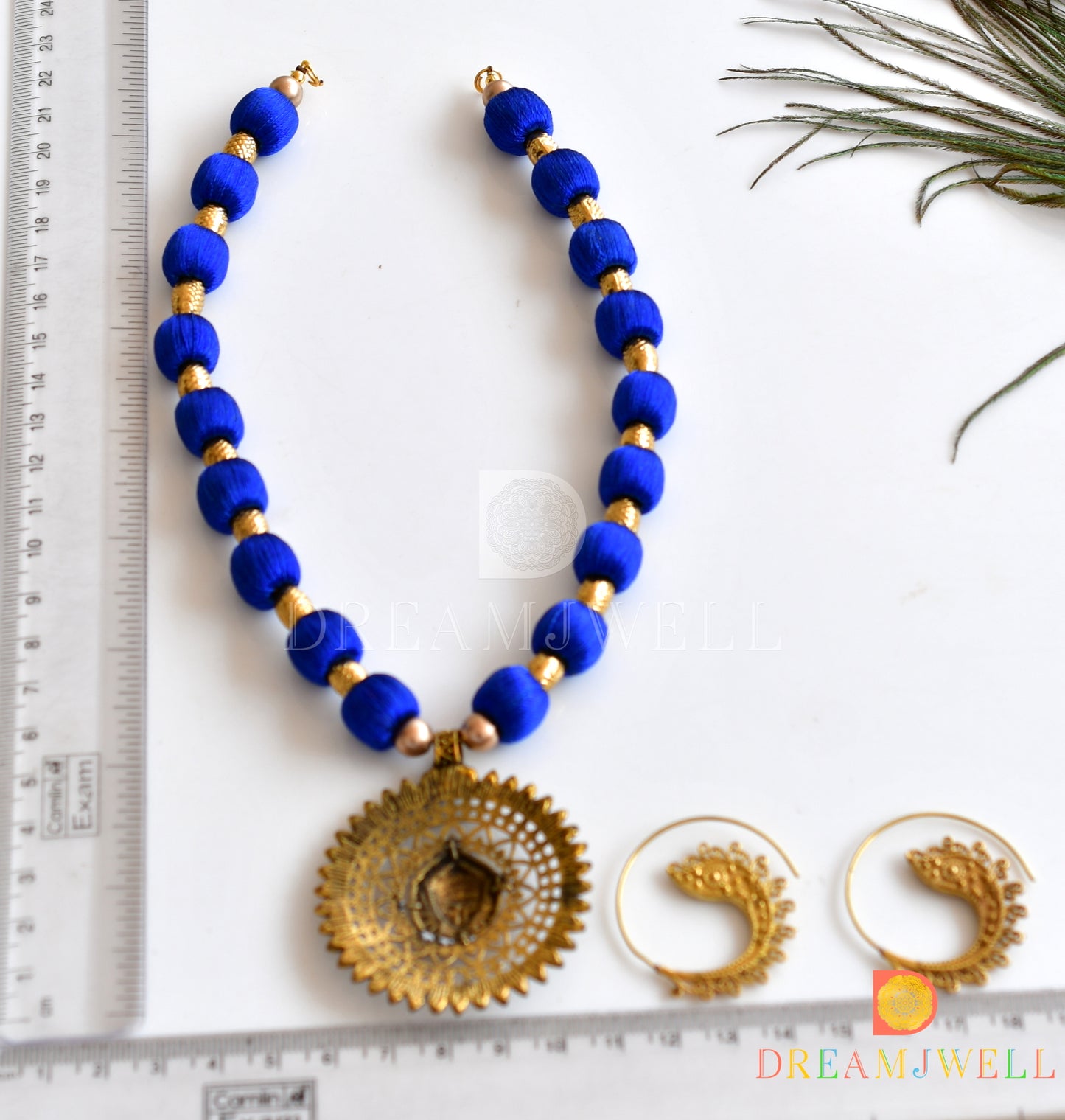 Antique blue silk thread necklace set dj-36077