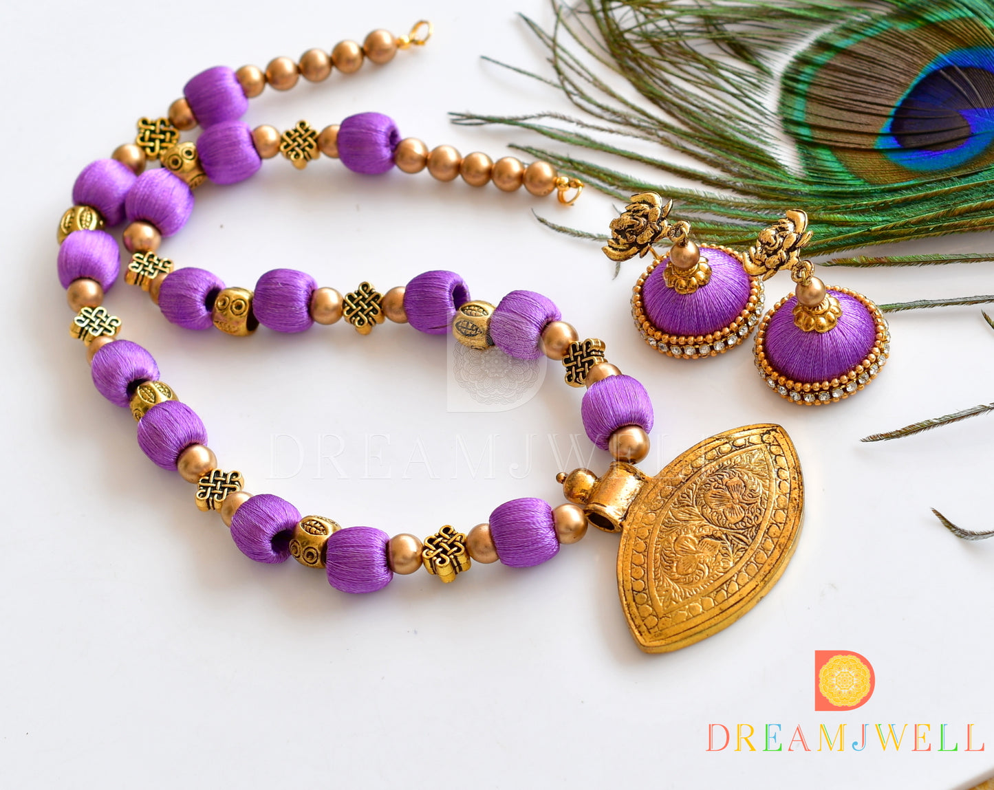 Antique purple silk thread necklace set dj-36079