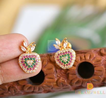 Gold tone cz stone apple earrings