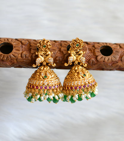 Matte finish kemp-green-white stone pearl-green beads rice pearl ram parivar haar set dj-41996