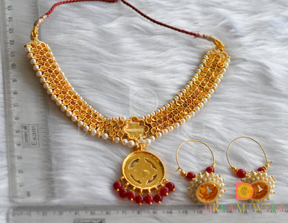 Gold tone white-green stone Red agates necklace set dj-37570
