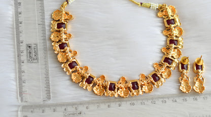 Antique ruby block stone lakshmi necklace set dj-34976