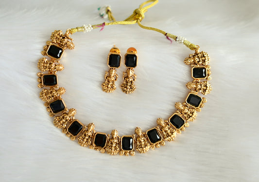 Antique black square stone lakshmi necklace set dj-34981