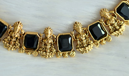 Antique black square stone lakshmi necklace set dj-34981