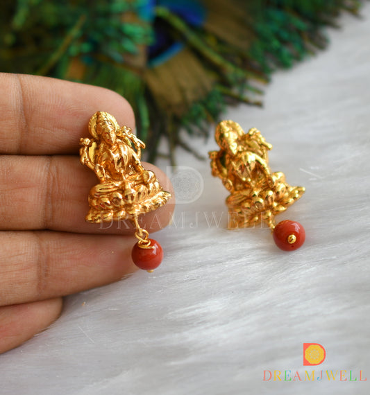 Matte finish Lakshmi coral beads small earrings dj-37578
