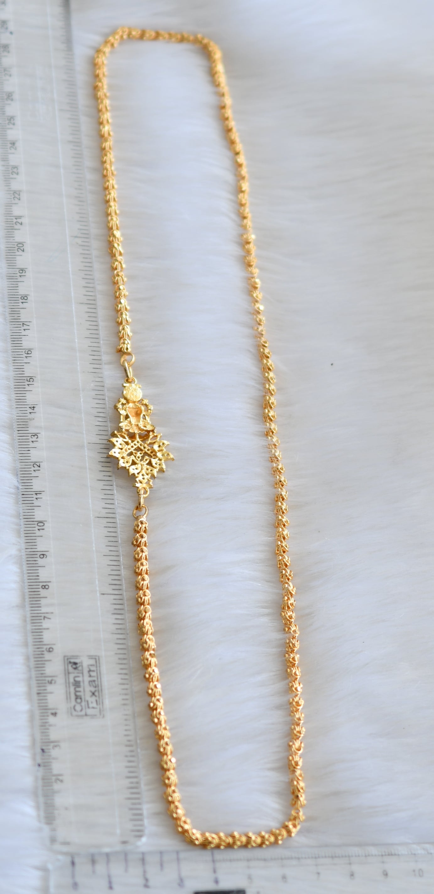 Gold tone white stone Lakshmi mugappu chain dj-41950