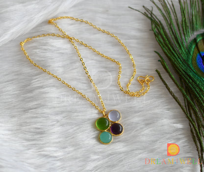 Gold tone multi color Druzzy stone simple chain look pendant dj-38390