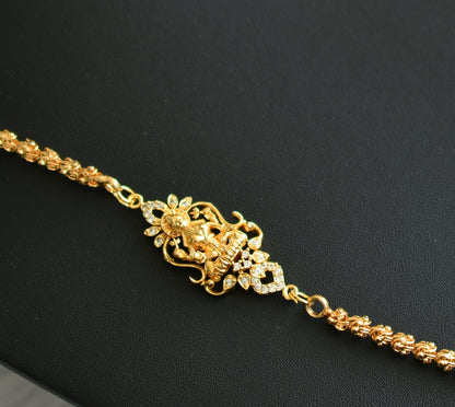 Gold tone white stone Lakshmi mugappu chain dj-41952