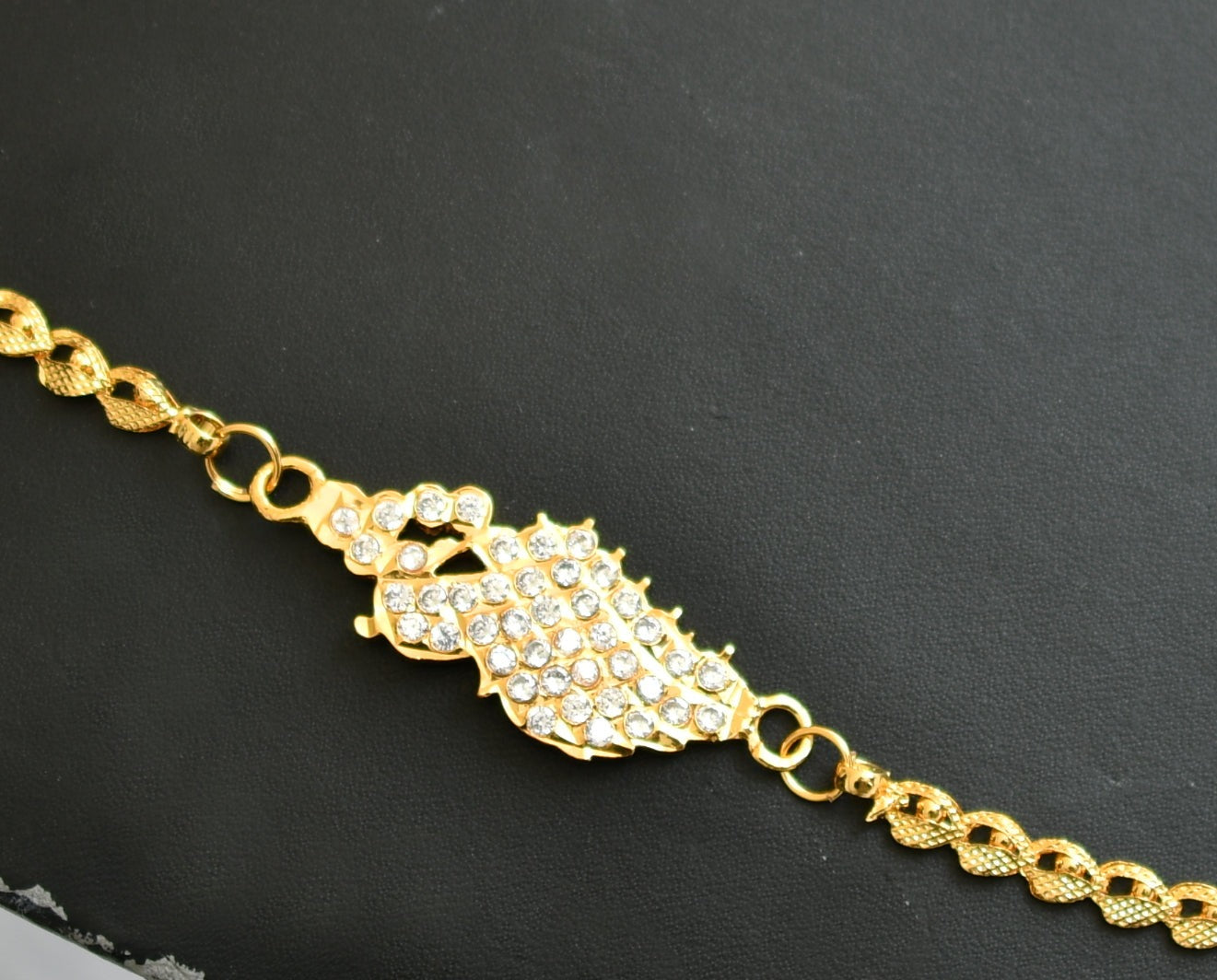 Gold tone ad white stone peacock mugappu chain dj-39196