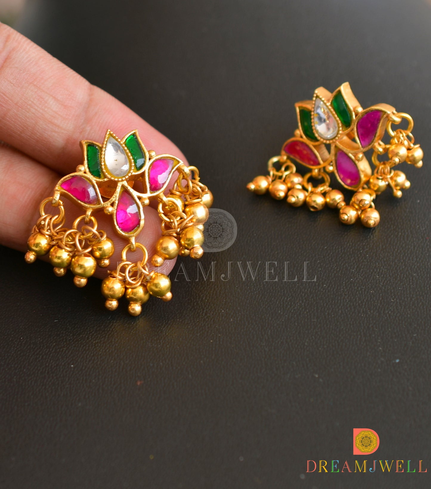 Gold tone kundan jadau lotus designer necklace set dj-34146