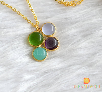 Gold tone multi color Druzzy stone simple chain look pendant dj-38390