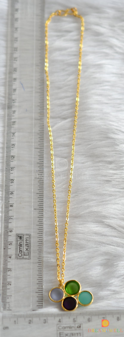 Gold tone multi color Druzzy stone simple chain look pendant dj-38390