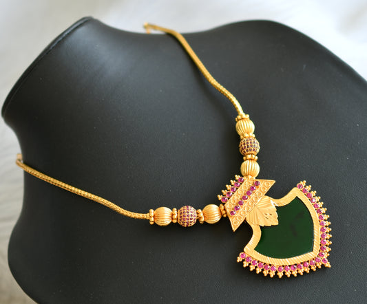 Gold tone pink stone green palakka Kerala style kodi necklace dj-40690