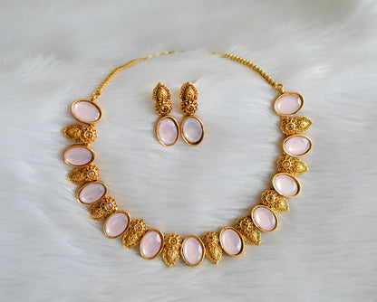 Antique baby pink stone  necklace set dj-34713