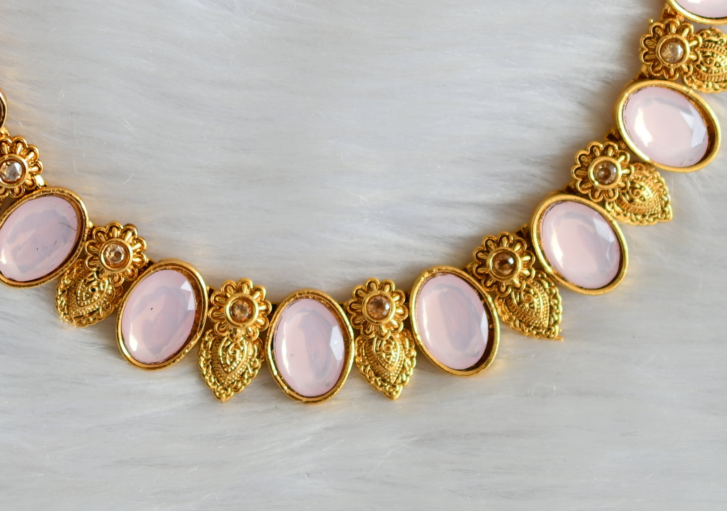 Antique baby pink stone  necklace set dj-34713