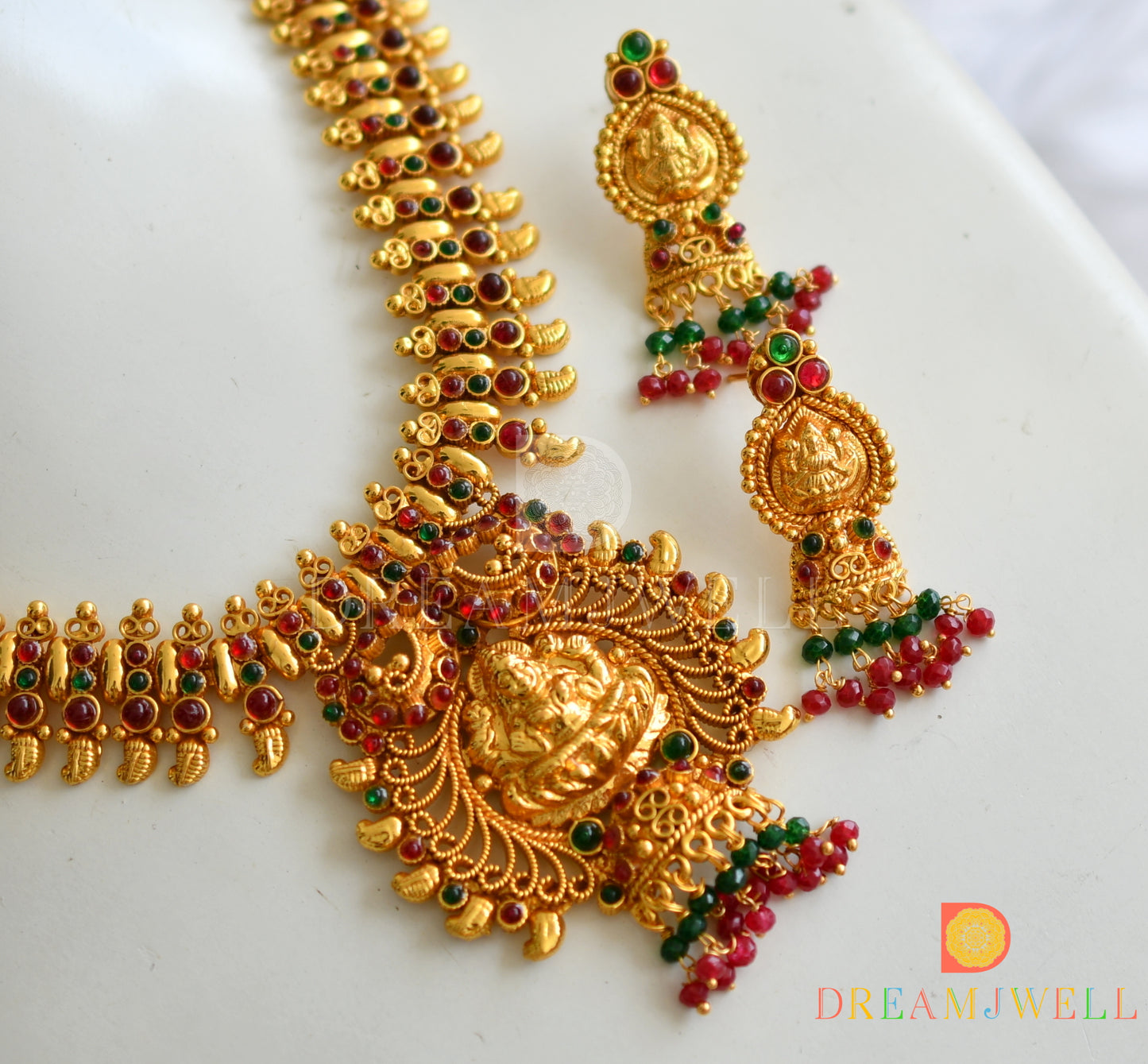 Antique kemp-green Lakshmi necklace set dj-02996