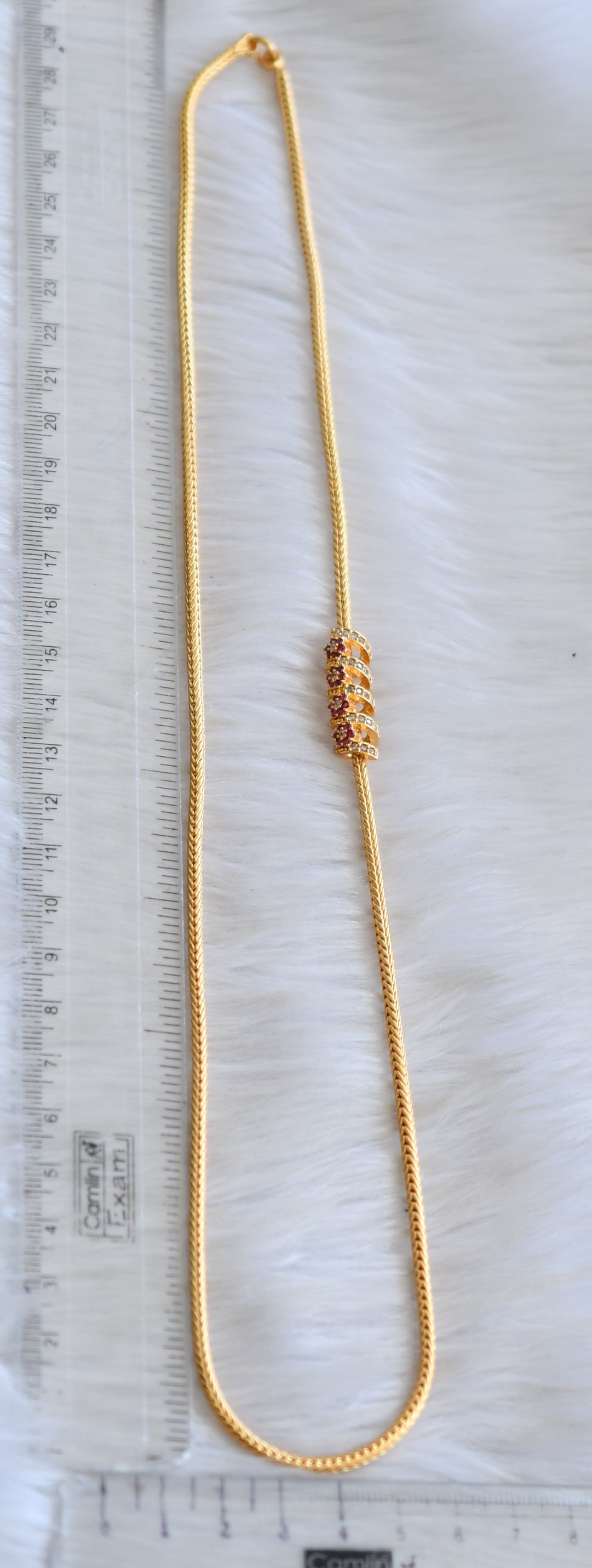 Gold tone ruby-white spiral mugappu chain dj-41958