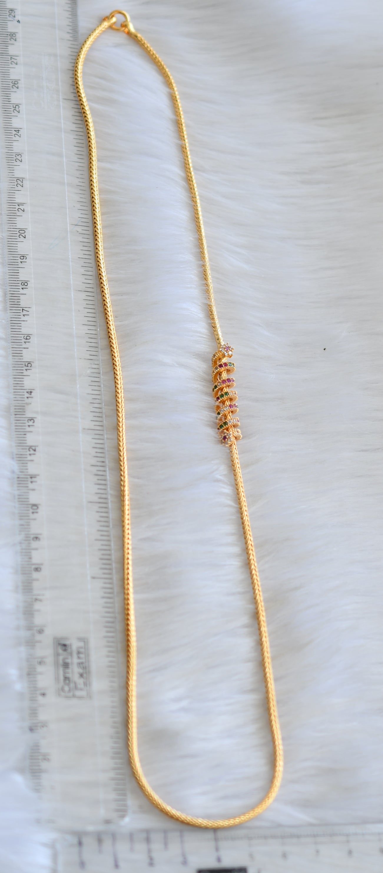 Gold tone ruby-green-white spiral mugappu chain dj-41959