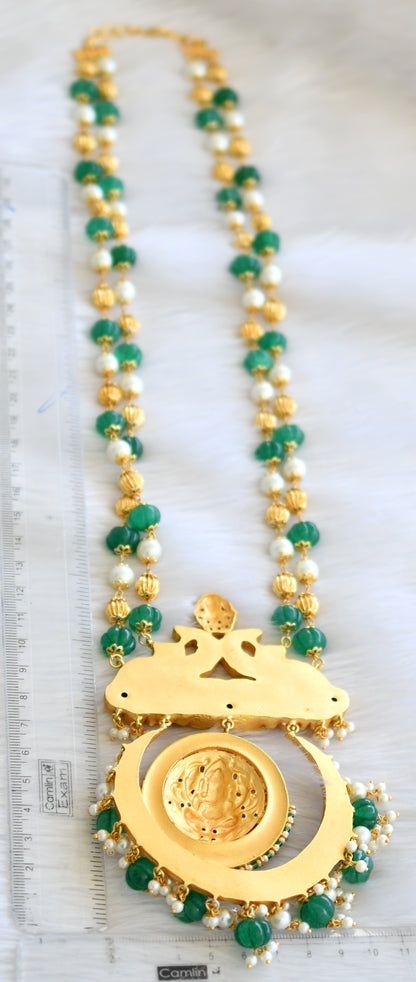 Antique gold look alike kundan jadau pink-green ganesha rani haar dj-34443