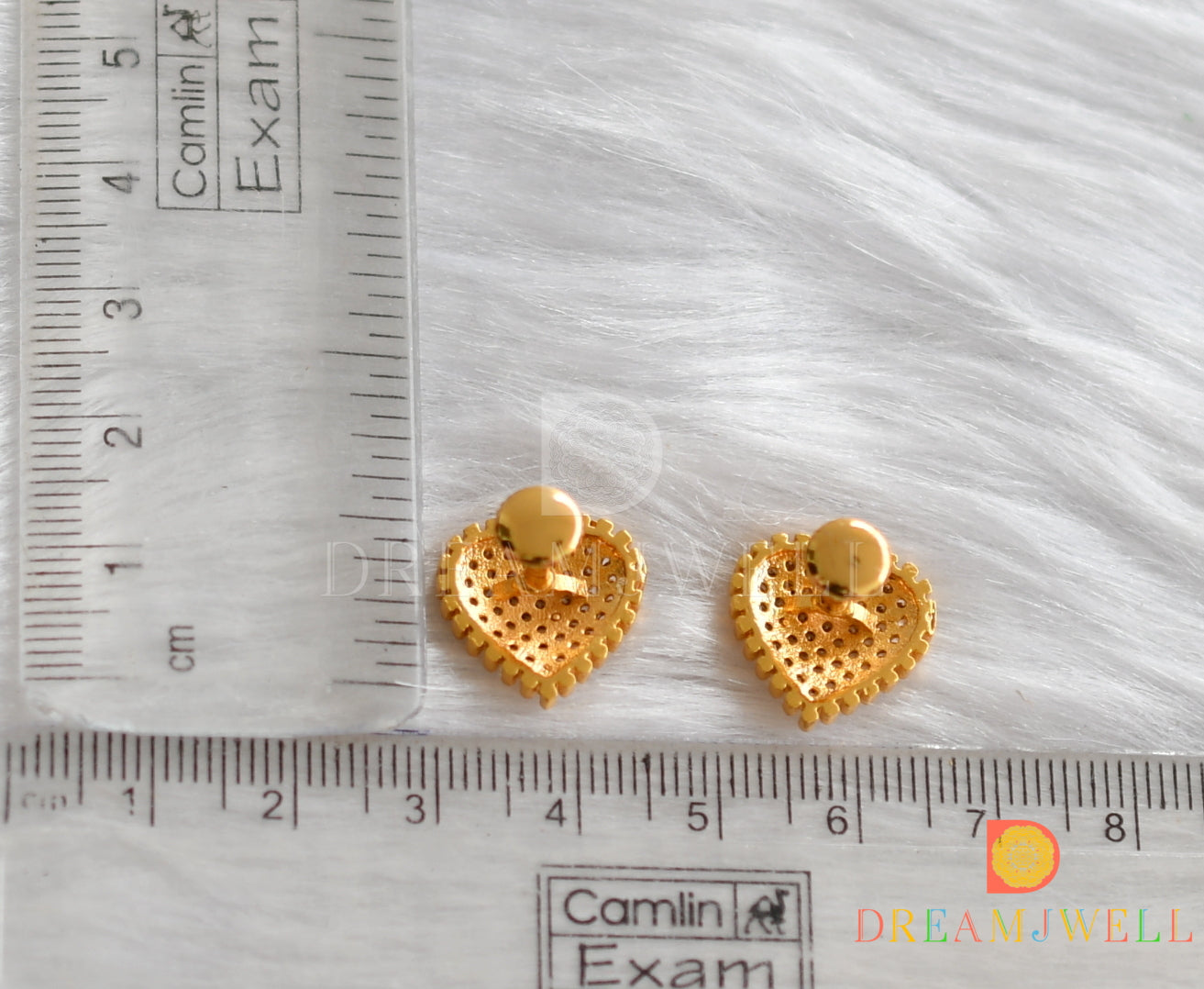 Gold tone white-ruby-emerald stone heart earrings dj-37605