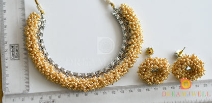 Dual tone pearl cluster bridal choker necklace set dj-01465